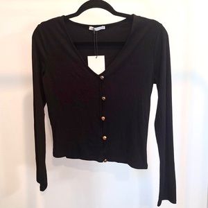 NWT Zara Black Ribbed Black Top/Cardigan—S